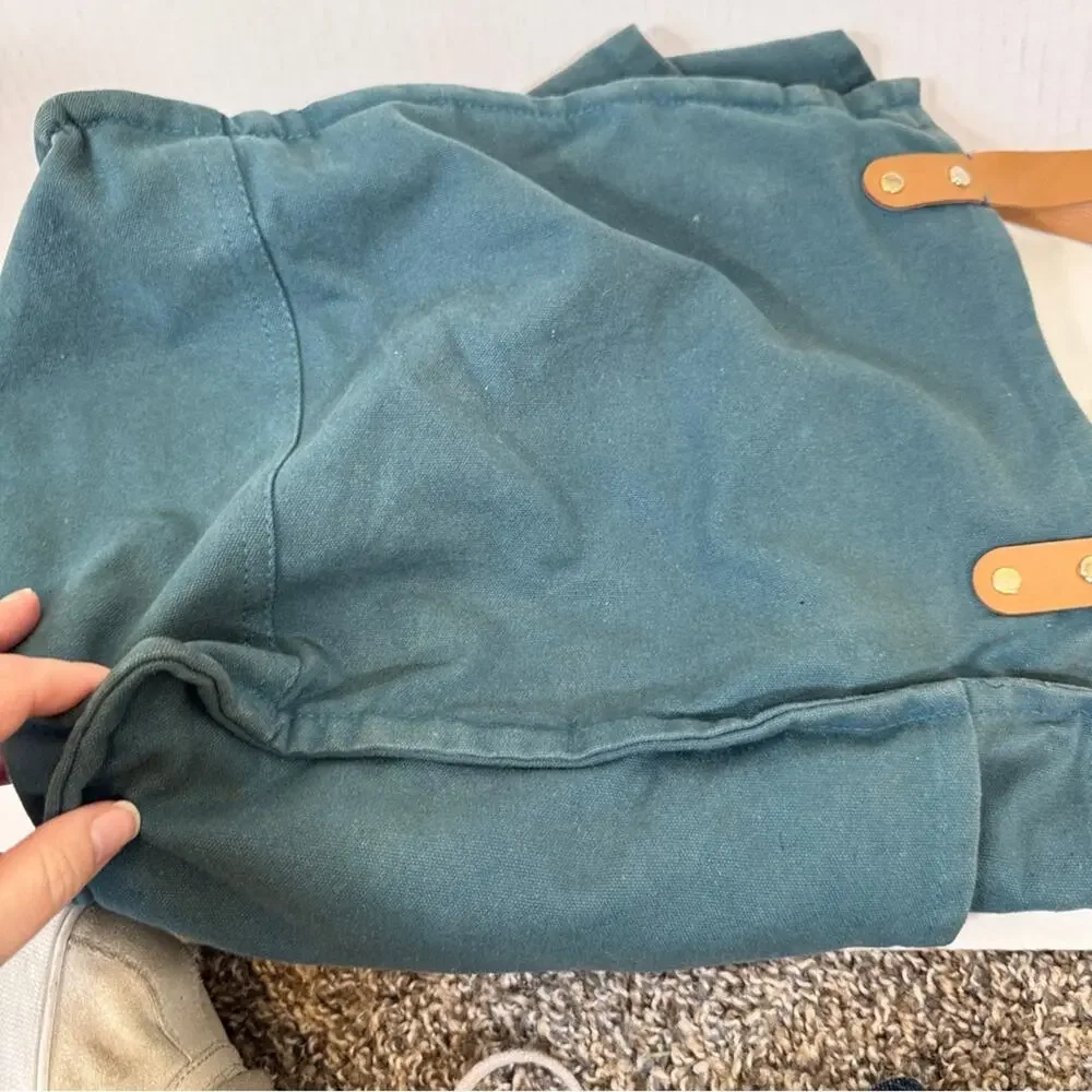 Feed America Teal Blue Canvas Tote Bag Handbag Womens Feminist Pin